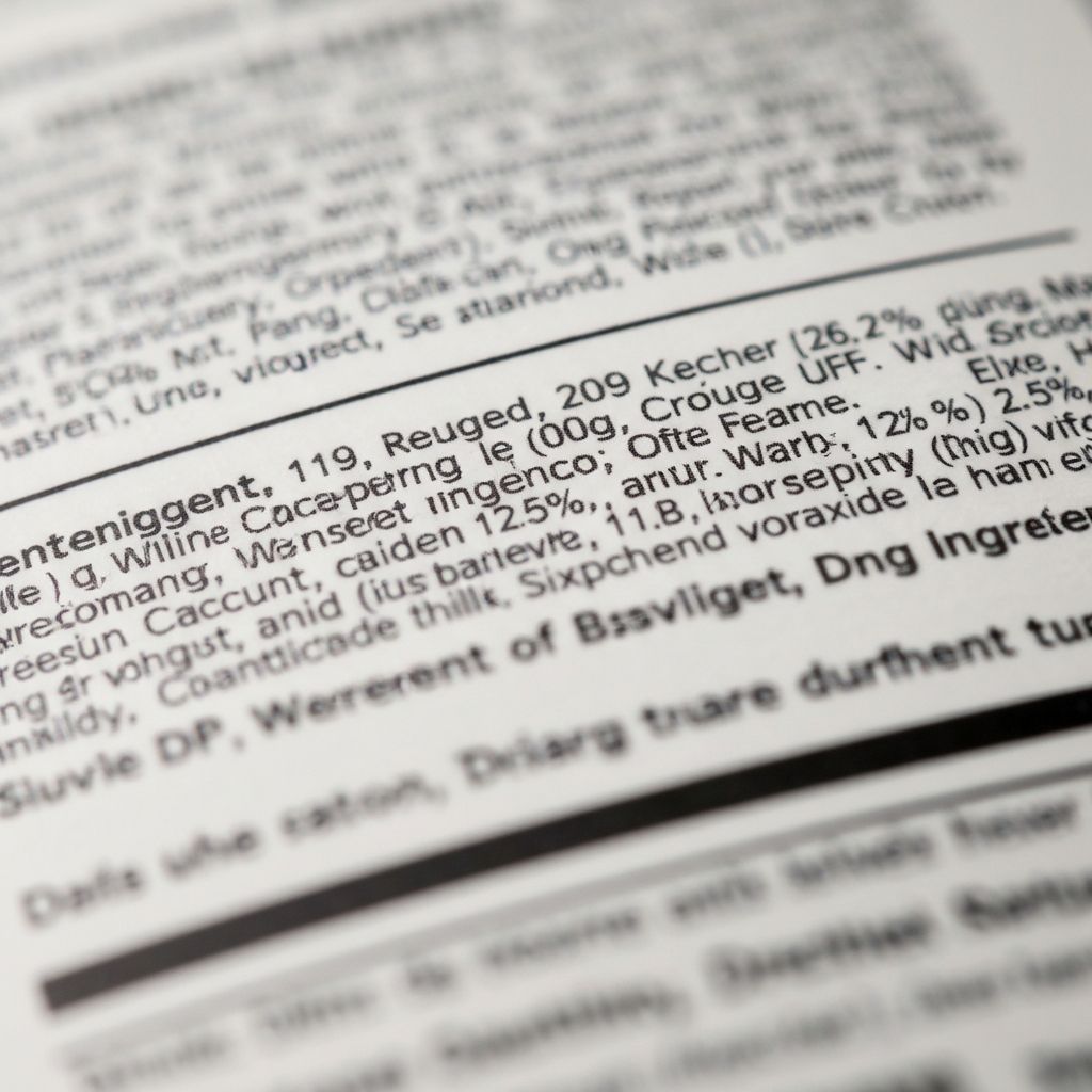 Macro shot of supplement label with ingredient list